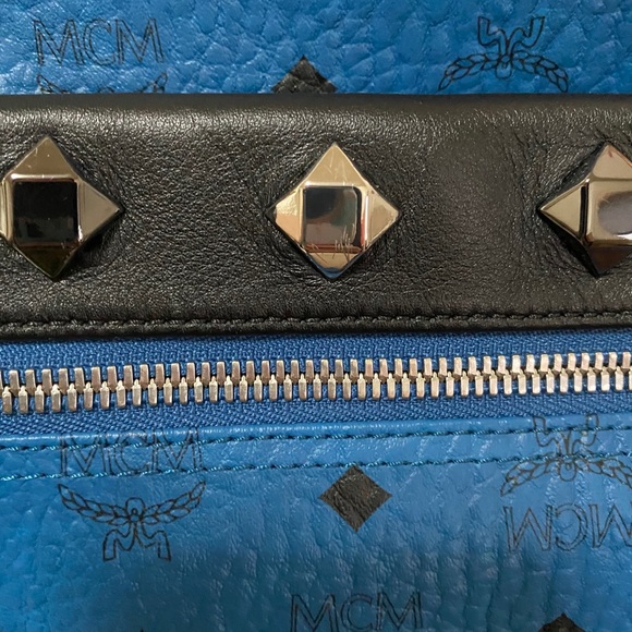 MCM Large Dual Stud Blue Leather Backpack - Picture 8 of 8